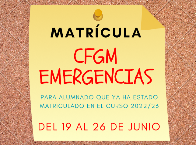 Matrícula GRADO MEDIO EMERGENCIAS 2023-2024